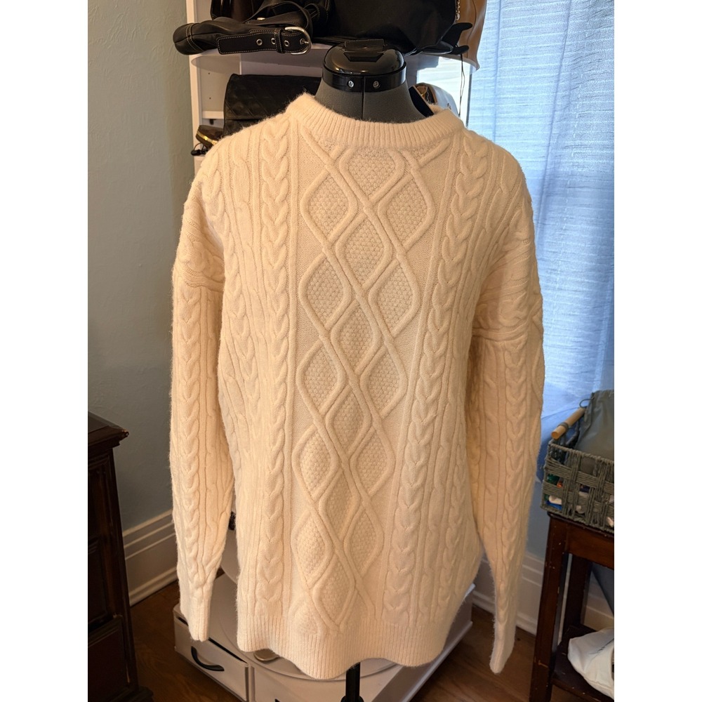 Aelfric Eden Sweater Medium Cream Cable Knit Oversized Crew Neck Preppy Academic